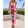imageZESICA Womens Summer Bodycon Maxi Dresses 2025 Floral Spaghetti Strap Squre Neck Sleeveless Boho Beach Long DressesPink