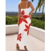 imageZESICA Womens Summer Bodycon Maxi Dresses 2025 Floral Spaghetti Strap Squre Neck Sleeveless Boho Beach Long DressesWhite