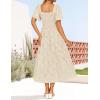 imageZESICA Womens Summer Boho Floral Midi Dresses 2025 Casual Short Sleeve Square Neck Flowy Beach Vacation Long DressApricot