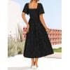 imageZESICA Womens Summer Boho Floral Midi Dresses 2025 Casual Short Sleeve Square Neck Flowy Beach Vacation Long DressBlack