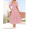 imageZESICA Womens Summer Boho Floral Midi Dresses 2025 Casual Short Sleeve Square Neck Flowy Beach Vacation Long DressPink