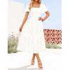 imageZESICA Womens Summer Boho Floral Midi Dresses 2025 Casual Short Sleeve Square Neck Flowy Beach Vacation Long DressWhite