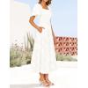 imageZESICA Womens Summer Boho Floral Midi Dresses 2025 Casual Short Sleeve Square Neck Flowy Beach Vacation Long DressWhite