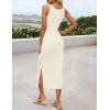imageZESICA Womens Summer Floral Knit Bodycon Midi Dress 2025 Sleeveless Crew Neck Color Block Long Beach Party DressesApricot