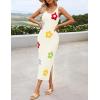 imageZESICA Womens Summer Floral Knit Bodycon Midi Dress 2025 Sleeveless Crew Neck Color Block Long Beach Party DressesApricot