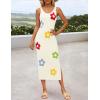 imageZESICA Womens Summer Floral Knit Bodycon Midi Dress 2025 Sleeveless Crew Neck Color Block Long Beach Party DressesApricot