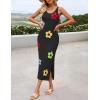 imageZESICA Womens Summer Floral Knit Bodycon Midi Dress 2025 Sleeveless Crew Neck Color Block Long Beach Party DressesBlack