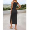 imageZESICA Womens Summer Floral Knit Bodycon Midi Dress 2025 Sleeveless Crew Neck Color Block Long Beach Party DressesBlack