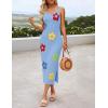 imageZESICA Womens Summer Floral Knit Bodycon Midi Dress 2025 Sleeveless Crew Neck Color Block Long Beach Party DressesBlue