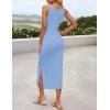 imageZESICA Womens Summer Floral Knit Bodycon Midi Dress 2025 Sleeveless Crew Neck Color Block Long Beach Party DressesBlue