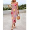 imageZESICA Womens Summer Floral Knit Bodycon Midi Dress 2025 Sleeveless Crew Neck Color Block Long Beach Party DressesDustypink