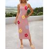 imageZESICA Womens Summer Floral Knit Bodycon Midi Dress 2025 Sleeveless Crew Neck Color Block Long Beach Party DressesDustypink