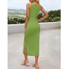 imageZESICA Womens Summer Floral Knit Bodycon Midi Dress 2025 Sleeveless Crew Neck Color Block Long Beach Party DressesGreen