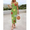 imageZESICA Womens Summer Floral Knit Bodycon Midi Dress 2025 Sleeveless Crew Neck Color Block Long Beach Party DressesGreen
