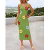imageZESICA Womens Summer Floral Knit Bodycon Midi Dress 2025 Sleeveless Crew Neck Color Block Long Beach Party DressesGreen