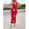 imageZESICA Womens Summer Floral Knit Bodycon Midi Dress 2025 Sleeveless Crew Neck Color Block Long Beach Party DressesRed
