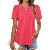 imageZESICA Womens 2025 Short Sleeve Eyelet T Shirts Crew Neck Flowy Loose fit Summer Basic Casual BlousesWatermelonred