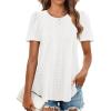 imageZESICA Womens 2025 Short Sleeve Eyelet T Shirts Crew Neck Flowy Loose fit Summer Basic Casual BlousesWhite