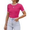 imageZESICA Womens Short Sleeve Crewneck Ribbed Knit Slim Fit T Shirt 2025 Summer Basic Casual Color Block Tee TopsRose