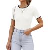 imageZESICA Womens Short Sleeve Crewneck Ribbed Knit Slim Fit T Shirt 2025 Summer Basic Casual Color Block Tee TopsWhite