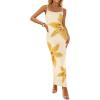 imageZESICA Womens Summer Bodycon Maxi Dresses 2025 Floral Spaghetti Strap Squre Neck Sleeveless Boho Beach Long DressesApricot