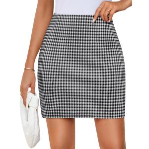 imageZESICA Plaid Mini Skirt for Womens 2025 Summer High Waist A Line Bodycon Pencil Skirts TrendyBlack