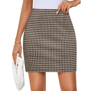 imageZESICA Plaid Mini Skirt for Womens 2025 Summer High Waist A Line Bodycon Pencil Skirts TrendyMocha