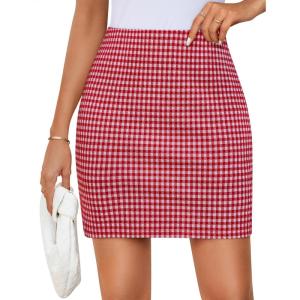 imageZESICA Plaid Mini Skirt for Womens 2025 Summer High Waist A Line Bodycon Pencil Skirts TrendyRed