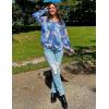 imageZESICA Womens Floral Print Blouse 2025 Long Sleeve Button Down Casual Fall Boho Oversized Tops ShirtsBlock Blue