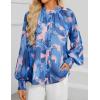 imageZESICA Womens Floral Print Blouse 2025 Long Sleeve Button Down Casual Fall Boho Oversized Tops ShirtsBlock Blue