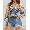 imageZESICA Womens Floral Print Blouse 2025 Long Sleeve Button Down Casual Fall Boho Oversized Tops ShirtsTurquoise