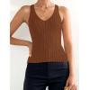imageZESICA Womens Ribbed Tank Tops Summer Sleeveless V Neck Shirts Casual Sexy Slim Fitted Basic Knit TeesCaramel