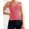 imageZESICA Womens Ribbed Tank Tops Summer Sleeveless V Neck Shirts Casual Sexy Slim Fitted Basic Knit TeesCoral