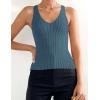 imageZESICA Womens Ribbed Tank Tops Summer Sleeveless V Neck Shirts Casual Sexy Slim Fitted Basic Knit TeesDarkblue