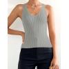 imageZESICA Womens Ribbed Tank Tops Summer Sleeveless V Neck Shirts Casual Sexy Slim Fitted Basic Knit TeesGrey