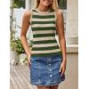imageZESICA Womens Summer Knit Striped Tank Tops Trendy Crewneck Sleeveless ShirtsGreen