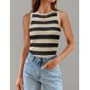 imageZESICA Womens Summer Knit Striped Tank Tops Trendy Crewneck Sleeveless ShirtsKhaki