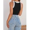 imageZESICA Womens Summer Sleeveless Tank Tops Ribbed High Neck Racerback Slim Fitted Color Block Casual ShirtsBlack