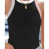 imageZESICA Womens Summer Sleeveless Tank Tops Ribbed High Neck Racerback Slim Fitted Color Block Casual ShirtsBlack