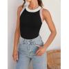 imageZESICA Womens Summer Sleeveless Tank Tops Ribbed High Neck Racerback Slim Fitted Color Block Casual ShirtsBlack
