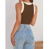 imageZESICA Womens Summer Sleeveless Tank Tops Ribbed High Neck Racerback Slim Fitted Color Block Casual ShirtsBrown