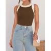 imageZESICA Womens Summer Sleeveless Tank Tops Ribbed High Neck Racerback Slim Fitted Color Block Casual ShirtsBrown