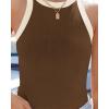 imageZESICA Womens Summer Sleeveless Tank Tops Ribbed High Neck Racerback Slim Fitted Color Block Casual ShirtsBrown