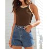 imageZESICA Womens Summer Sleeveless Tank Tops Ribbed High Neck Racerback Slim Fitted Color Block Casual ShirtsBrown