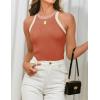 imageZESICA Womens Summer Sleeveless Tank Tops Ribbed High Neck Racerback Slim Fitted Color Block Casual ShirtsCoral