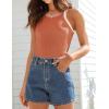 imageZESICA Womens Summer Sleeveless Tank Tops Ribbed High Neck Racerback Slim Fitted Color Block Casual ShirtsCoral
