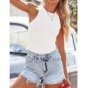 imageZESICA Womens Summer Sleeveless Tank Tops Ribbed High Neck Racerback Slim Fitted Color Block Casual ShirtsCream