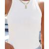 imageZESICA Womens Summer Sleeveless Tank Tops Ribbed High Neck Racerback Slim Fitted Color Block Casual ShirtsCream