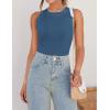 imageZESICA Womens Summer Sleeveless Tank Tops Ribbed High Neck Racerback Slim Fitted Color Block Casual ShirtsDarkblue
