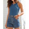 imageZESICA Womens Summer Sleeveless Tank Tops Ribbed High Neck Racerback Slim Fitted Color Block Casual ShirtsDarkblue